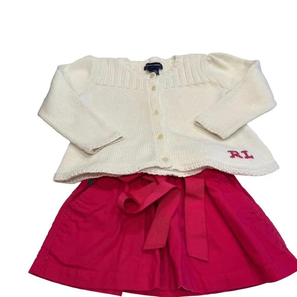 Ralph Lauren Girls 2 PCS Set Pink Corduroy Skirt 2T & Cardigan Sweater  24 Mo
